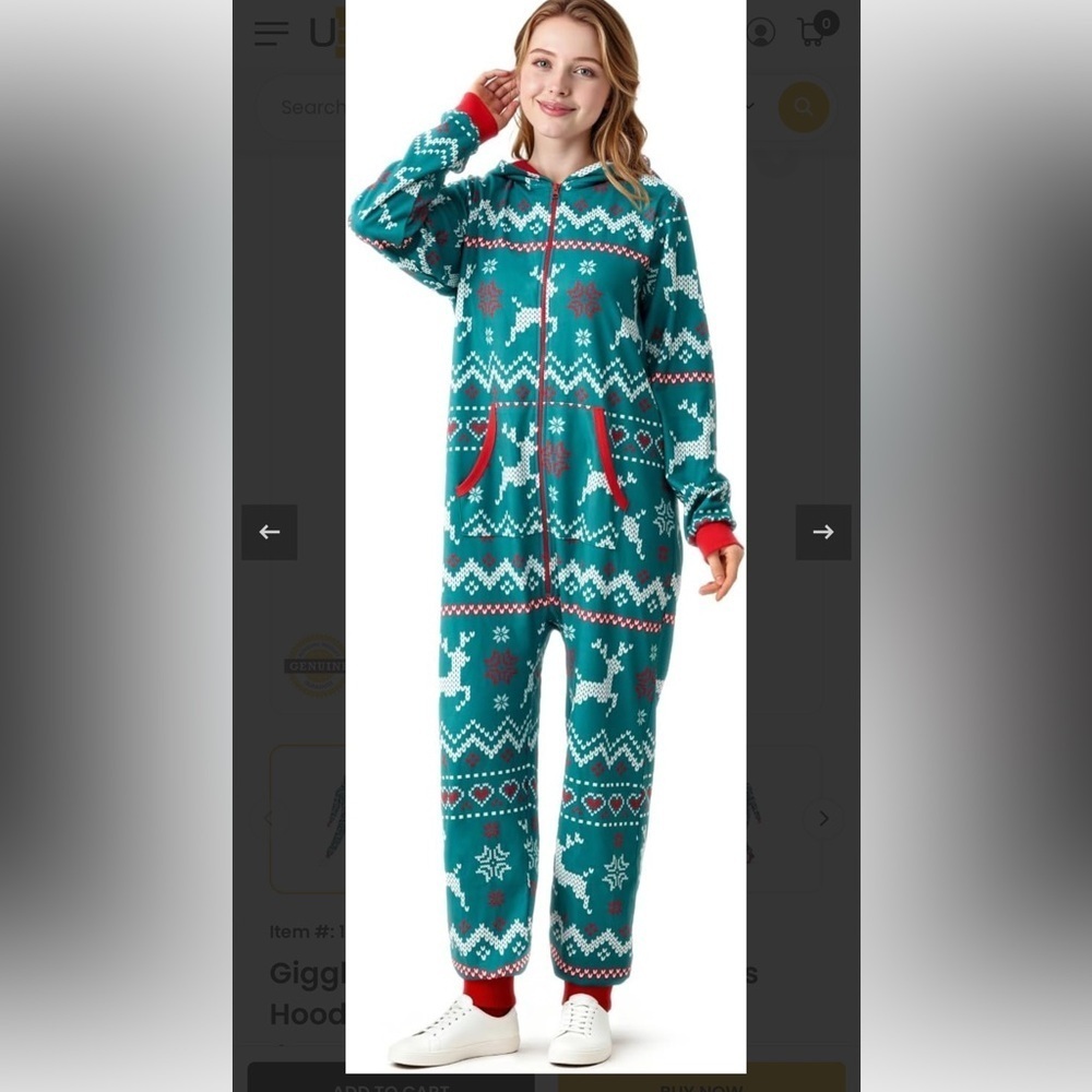 NWOT Giggling Get Up Green Reindeer Pajamas - Picture 6 of 15